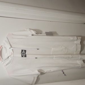 DKNY Sport Hoodie Kangaroo Pocket Logo Sweatshirt Dress white size M